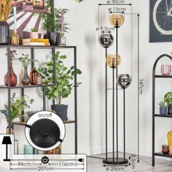 hofstein Koyoto Lampadaire 30 cm Ambre, Chrome, Fumé, 4 lumières