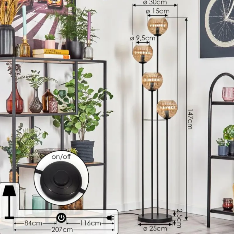 Lampes À Boules-hofstein Koyoto Lampadaire 30 cm Ambre, 4 lumières