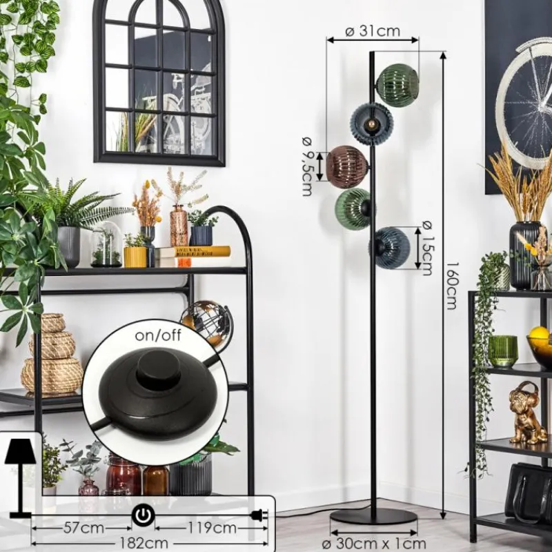 hofstein Koyoto Lampadaire 33 cm Bleu, Vert, Cuivré, 5 lumières