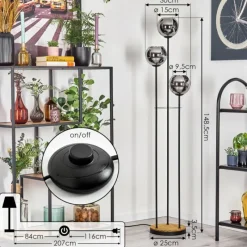 Suspension Verre Fumé-hofstein Koyoto Lampadaire 30 cm Bois foncé, Noir, 3 lumières