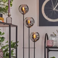 Suspension Verre Fumé-hofstein Koyoto Lampadaire 30 cm Bois foncé, Noir, 3 lumières