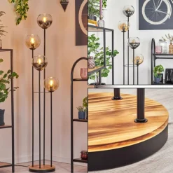 hofstein Koyoto Lampadaire 30 cm Bois clair, Noir, 4 lumières