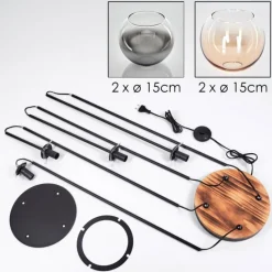 hofstein Koyoto Lampadaire 30 cm Bois clair, Noir, 4 lumières