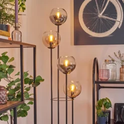 hofstein Koyoto Lampadaire 30 cm Bois clair, Noir, 4 lumières