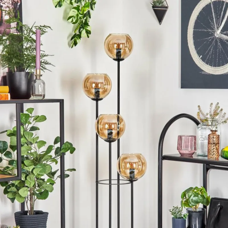 hofstein Koyoto Lampadaire 30 cm Bois clair, Noir, 4 lumières