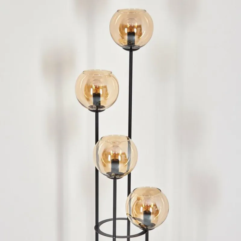 hofstein Koyoto Lampadaire 30 cm Bois clair, Noir, 4 lumières