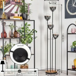 hofstein Koyoto Lampadaire 25 cm Bois clair, Noir, 4 lumières