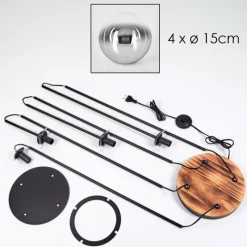 hofstein Koyoto Lampadaire 25 cm Bois clair, Noir, 4 lumières