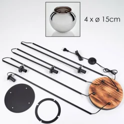 Suspension Verre Fumé-hofstein Koyoto Lampadaire 30 cm Bois clair, Noir, 4 lumières