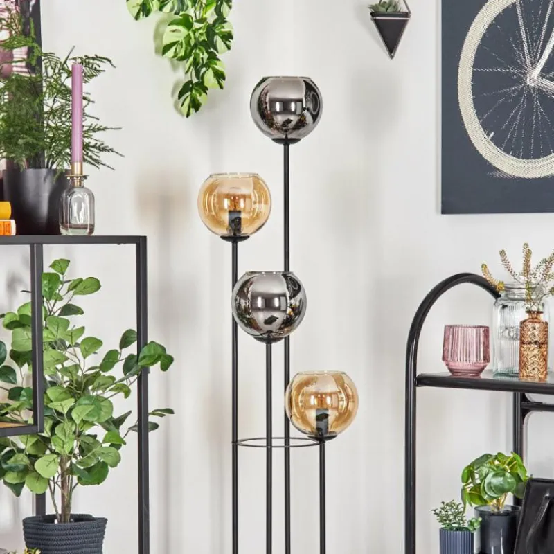 hofstein Koyoto Lampadaire 30 cm Bois clair, Noir, 4 lumières