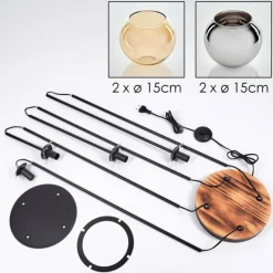 hofstein Koyoto Lampadaire 30 cm Bois clair, Noir, 4 lumières