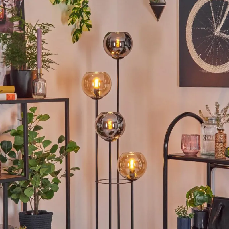 hofstein Koyoto Lampadaire 30 cm Bois clair, Noir, 4 lumières