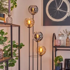 hofstein Koyoto Lampadaire 30 cm Bois clair, Noir, 4 lumières