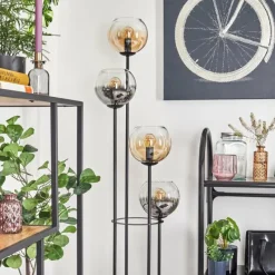 hofstein Koyoto Lampadaire 30 cm Bois clair, Noir, 4 lumières