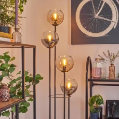 hofstein Koyoto Lampadaire 30 cm Bois clair, Noir, 4 lumières