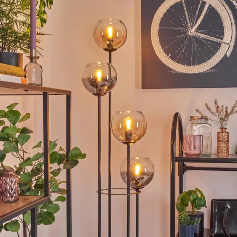 hofstein Koyoto Lampadaire 30 cm Bois clair, Noir, 4 lumières