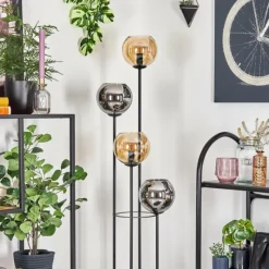 hofstein Koyoto Lampadaire 30 cm Bois clair, Noir, 4 lumières