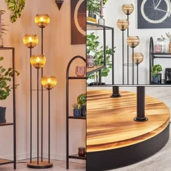 hofstein Koyoto Lampadaire 30 cm Bois clair, Noir, 4 lumières