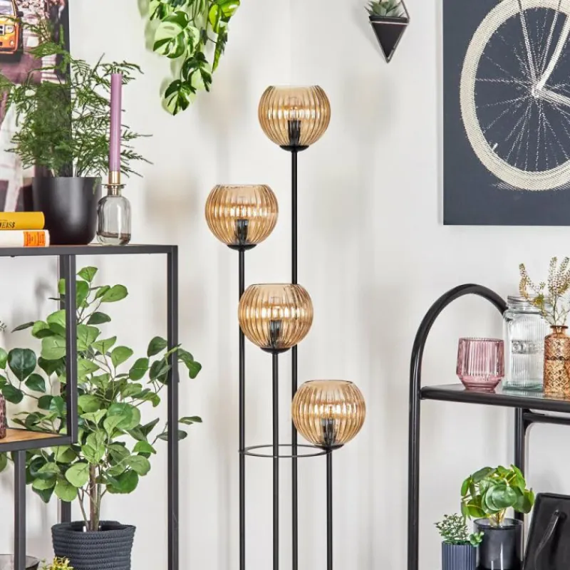 hofstein Koyoto Lampadaire 30 cm Bois clair, Noir, 4 lumières