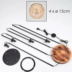 hofstein Koyoto Lampadaire 30 cm Bois clair, Noir, 4 lumières