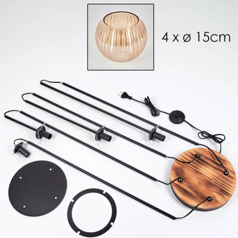 hofstein Koyoto Lampadaire 30 cm Bois clair, Noir, 4 lumières