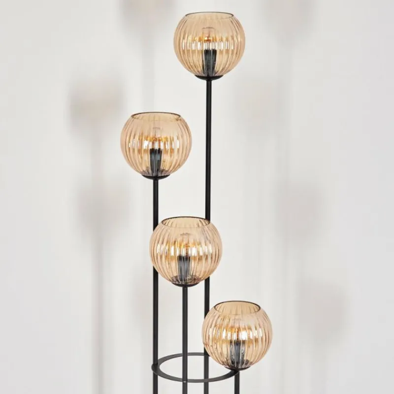 hofstein Koyoto Lampadaire 30 cm Bois clair, Noir, 4 lumières