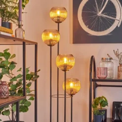 hofstein Koyoto Lampadaire 30 cm Bois clair, Noir, 4 lumières