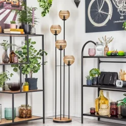 hofstein Koyoto Lampadaire 30 cm Bois clair, Noir, 4 lumières