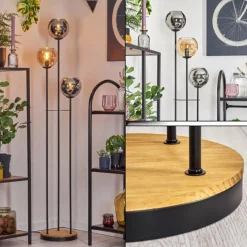 hofstein Koyoto Lampadaire 30 cm Bois foncé, Noir, 3 lumières