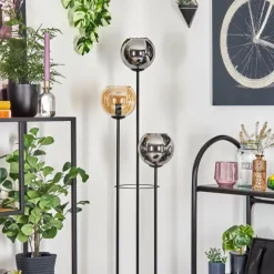 hofstein Koyoto Lampadaire 30 cm Bois foncé, Noir, 3 lumières