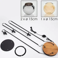 hofstein Koyoto Lampadaire 30 cm Bois foncé, Noir, 3 lumières