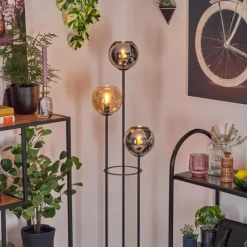 hofstein Koyoto Lampadaire 30 cm Bois foncé, Noir, 3 lumières