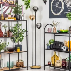 hofstein Koyoto Lampadaire 30 cm Bois foncé, Noir, 3 lumières