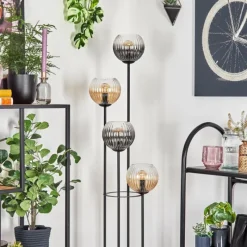 hofstein Koyoto Lampadaire 30 cm Bois clair, Noir, 4 lumières