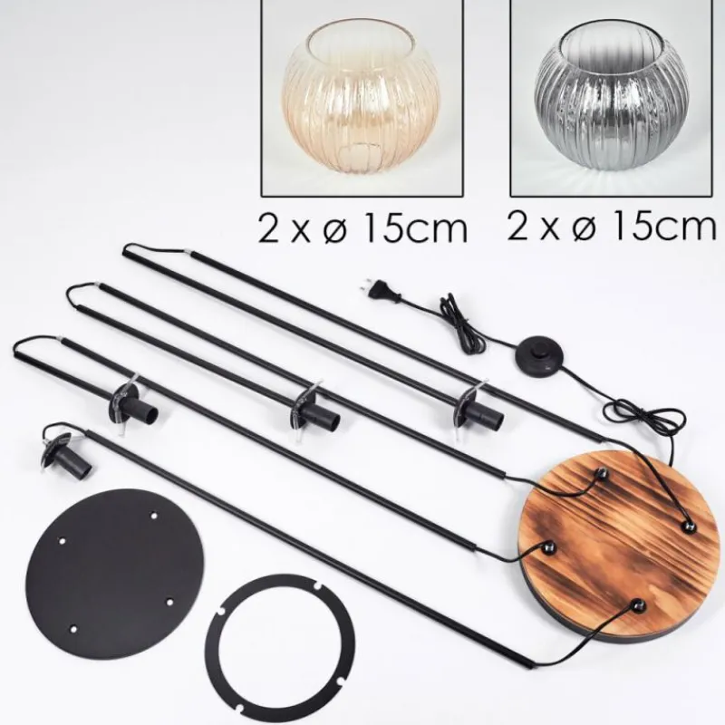 hofstein Koyoto Lampadaire 30 cm Bois clair, Noir, 4 lumières