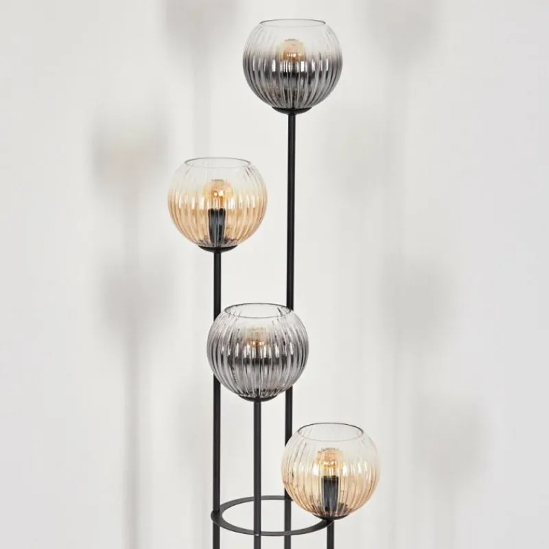 hofstein Koyoto Lampadaire 30 cm Bois clair, Noir, 4 lumières