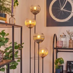 hofstein Koyoto Lampadaire 30 cm Bois clair, Noir, 4 lumières