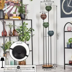 hofstein Koyoto Lampadaire 30 cm Bois clair, Noir, 4 lumières