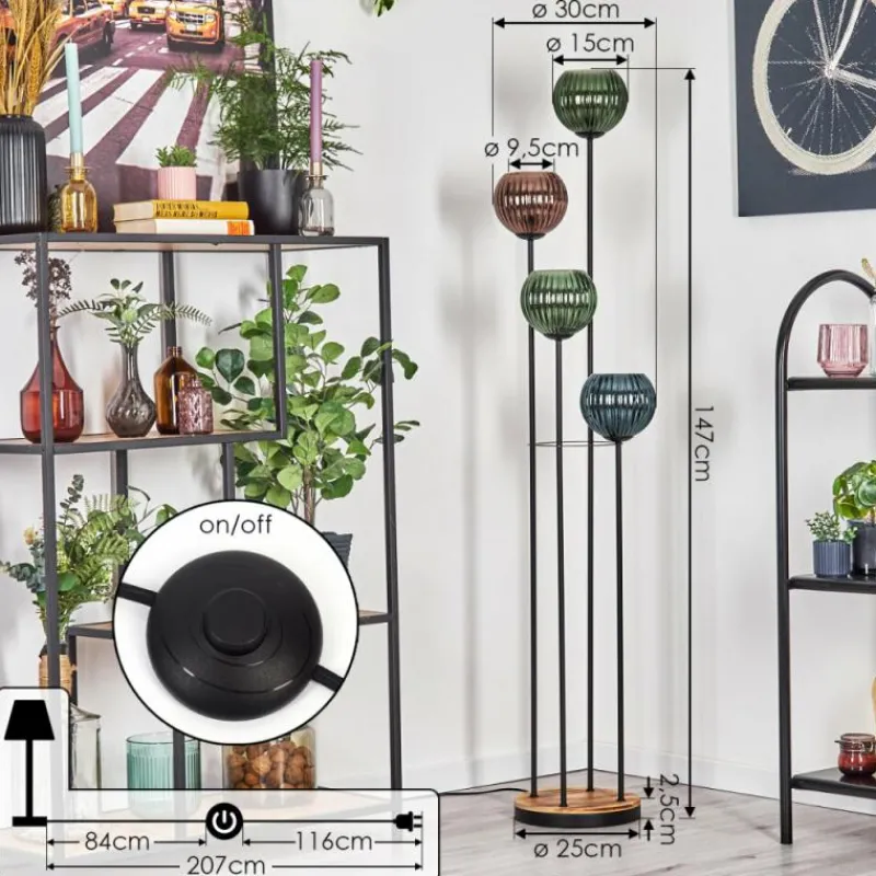 hofstein Koyoto Lampadaire 30 cm Bois clair, Noir, 4 lumières