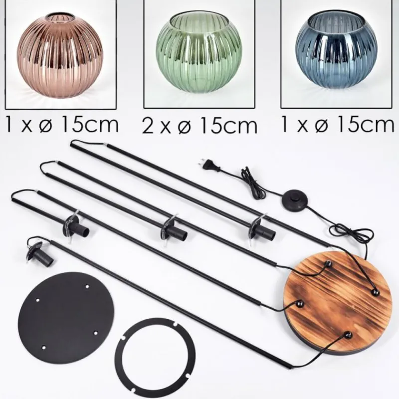 hofstein Koyoto Lampadaire 30 cm Bois clair, Noir, 4 lumières