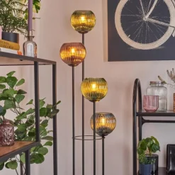 hofstein Koyoto Lampadaire 30 cm Bois clair, Noir, 4 lumières