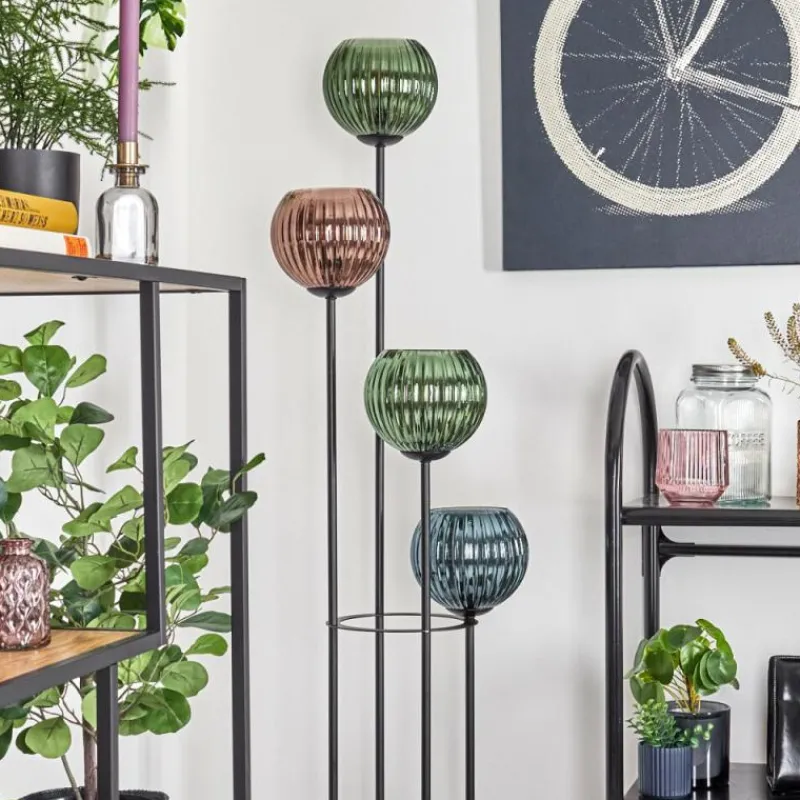 hofstein Koyoto Lampadaire 30 cm Bois clair, Noir, 4 lumières