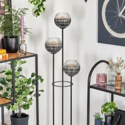 Suspension Verre Fumé-hofstein Koyoto Lampadaire 30 cm Bois foncé, Noir, 3 lumières