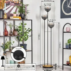 Suspension Verre Fumé-hofstein Koyoto Lampadaire 30 cm Bois foncé, Noir, 3 lumières