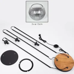 Suspension Verre Fumé-hofstein Koyoto Lampadaire 30 cm Bois foncé, Noir, 3 lumières