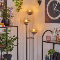 Suspension Verre Fumé-hofstein Koyoto Lampadaire 30 cm Bois foncé, Noir, 3 lumières