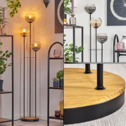 hofstein Koyoto Lampadaire 30 cm Bois foncé, Noir, 3 lumières