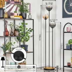 hofstein Koyoto Lampadaire 30 cm Bois foncé, Noir, 3 lumières