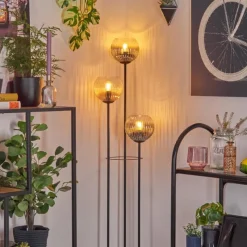 hofstein Koyoto Lampadaire 30 cm Bois foncé, Noir, 3 lumières