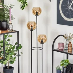 hofstein Koyoto Lampadaire 30 cm Bois foncé, Noir, 3 lumières